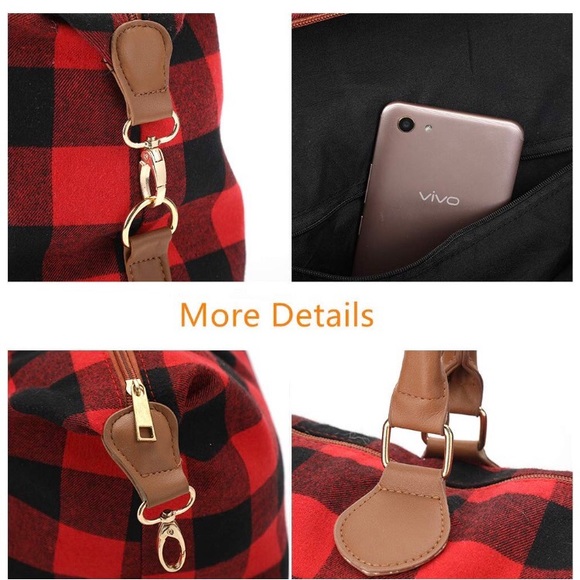 Red Buffalo Plaid Large Weekender Travel Bag - Picture 2 of 4